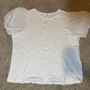 Maurices 2X White Sheer Balloon Short Sleeve Shirt NWT A3